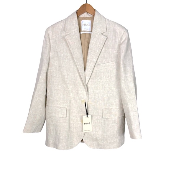 MANGO MNG Women’s Linen Oversized Boyfriend Blazer Office Preppy Academia NWT - Picture 2 of 12